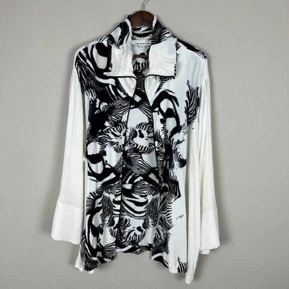 CAROLINE ROSE Jacket Topper Womens 3X White Black Textured Zip‎ Up Artsy Animal - Picture 10 of 13